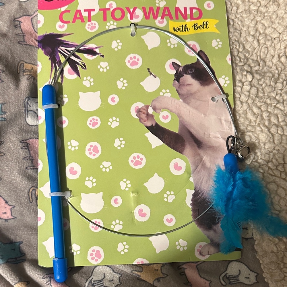 Vibrant Blue Cat Toy Wand with Bell